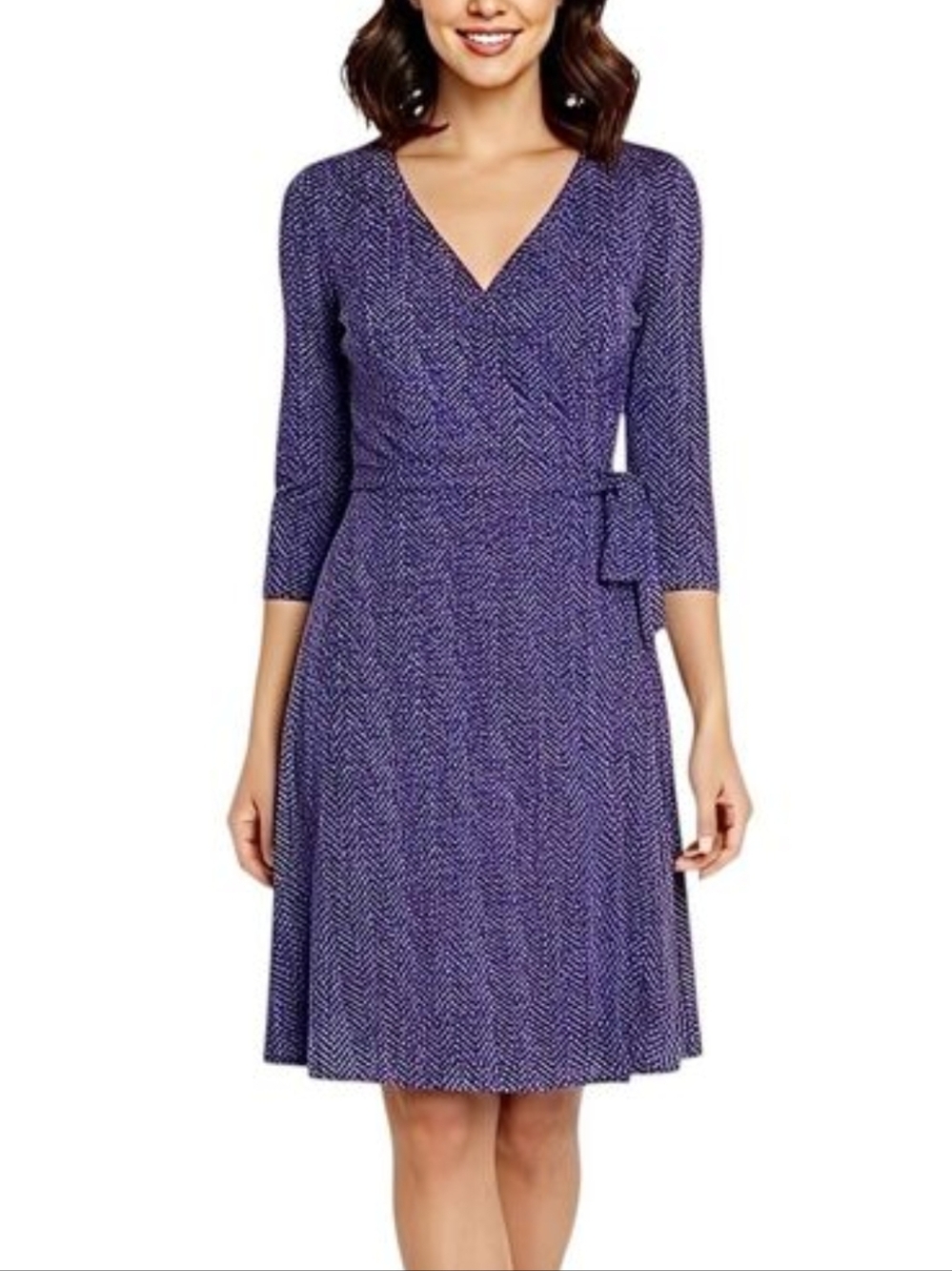 Talbots Purple Stripe Chevron 3/4 Sleeve Wrap Dress Tie Front Waist, Size 1X